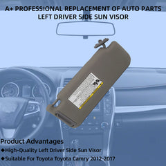 Left Driver Side Sun Visor Without light Compatible With Toyota Camry LE/SE 2012-2017 Gray 74320-06610-B1 74320-06610-B2 74320-06611-B2 74320-33F40-B0