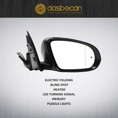Right Passenger Side Mirror Compatible with Benz C-Class 2015-2021 With Electrical Folding/Blind Spot/Heated/LED Turning Signal Light/Memory/Puddle Lights Replaces 2058109701 2058109801