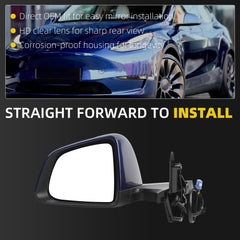 Side Rear View Mirror Compatible with 2020-2024 Tesla Model Y Door Rearview Mirror Heated Power Glass Mirror Memory Power Folding Driver Left 1594111-00-C 159411100C(13pin Deep Blue)