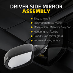 Driver Side Mirror Compatible with 2017-2022 Honda HRV EX EXL Power Heated Glass, Manual Folding, Turn Signal Replace# HO1320286 (6Pins) Modern Steel Metallic, Grey Cap