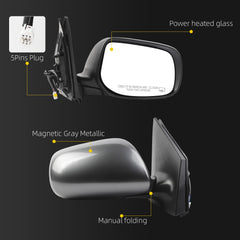 Passenger Side Mirror Compatible With 2009-2013 Toyota Corolla With Power Glass Heated Manual Folding Right Door Mirror Gray Replace#8790802B01 TO1321247(5Pins)