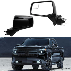 Left Driver Side Mirror Compatible with 2019-2024 Chevy Silverado 1500 with Power Heated/Blind Spot Mirror/Manual folding Glossy Black Rear View Mirror Replace#GM1320583 84823218(5 Pins)