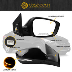 Right Passenger Side Mirror Compatible With 2011-2013 Hyundai Elantra Rear view Mirror Black With Manual Folding/Heated/Power Adjustment/Turn Signal Replace# HY1321178 (6Pin)