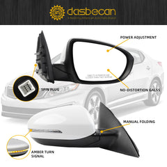 Passenger Side Mirror Compatible with 2011 2012 2013 Kia Optima White Right Mirror with Signal Light, Manual Folding, Power Glass Replace# KI1321152 87620-2T110 (5 PINS)