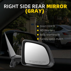 Side Mirror For 2025 2026 Tesla Model Y Juniper Gray Right 13Pin OE#213097000A,2130970-00-A Mirror Memory Power Folding Power Glass RearView Mirror Right PassengerSide Door Mirror