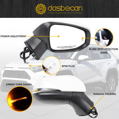 8Pins Passenger Side Mirror Compatible with 2019-2024 Toyota Rav4 Right Side View with Power Heated Turn Signal Blind Spot Detection Super White Replaces# 879100R271 TO1321384
