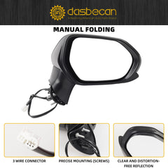 Passenger Right Side Door Mirror Assembly Compatible with Toyota Camry 2018-2022 NO Heated NO Turn Signal Without Blind Spot Detection(BSD) Replaces# TO1321366 87910-06800 3 Pins