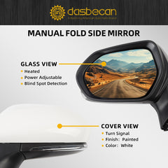 Driver Side Mirror Compatible with Toyota Camry 2018-2024 with Heated Turn Signal Blind Spot Detection BSM Left Side View Door Mirror Assembly White Replaces# TO1320368 87940-06840 7Pins