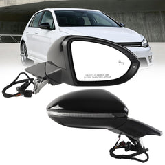Black Right Side Mirror Compatible with 2015-2020 VW Golf Passenger Side Mirror 6+2Pins Power Heated Glass/ Blind Spot Light/ Turn Signal/ Manual Folding Replace 5GM857508