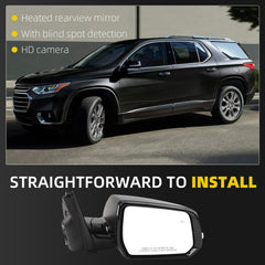 Side Rear View Mirror Compatible with 2018-2019 Chevy/Chevrolet Traverse LT Door Rearview Mirror Power Glass Blind Spot Turn Signal with HD Camera Passenger Right 84498311(12pin) - Dasbecan