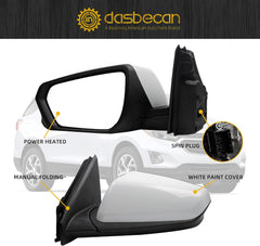 Left Driver Side Mirror Compatible With 2018-2023 Chevy Equinox GMC Terrain Rearview Mirror With Heated Glass/Power Glass/Manual Folding Replace# GM1320560 (5pin) White Paint