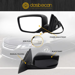 Driver Left Side Mirror Compatible with 2013-2017 Honda Accord With Power Glass Replaces# 76258T2FA11 HO1320272 Outer Rearview Mirror Black Color (3Pins) - Dasbecan