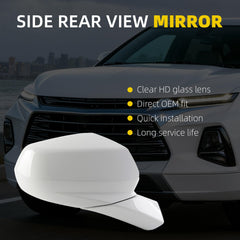 Rear View Mirror Assembly Compatible with Chevy Chevrolet Blazer 2019-2025 Manual Folding Heated Power Glass Replace 84698487 Right Passenger Side White(5Pins)