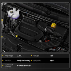 Alternator 220A Compatible with Chrysler Pacifica 2017-2020 Voyager 2020 ; Ram ProMaster 1500/2500/3500 2022-2023 3.6L V6 12V 6-Groove CW Replaces# 56029733AB 4210007191