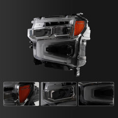LED Headlight Assembly Left side Compatible With 2022-2026 Chevy Silverado 1500 LT/RST/LT Trail Boss Replaces# 85594431 85594433 85594435 85594439 Silver Chrome Bezel No Greeting Light