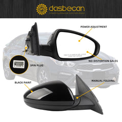 Right Passenger Side Mirror Compatible with 2019-2024 KIA Forte Black Rearview Mirror w/Power Glass/Manual Folding Replace# KI1321226 87620-M7000 (3Pins)