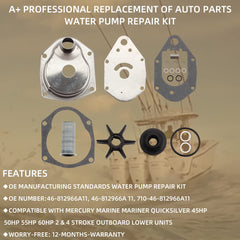 Water Pump Impeller Repair Kit for Mercury Marine Mariner Quicksilver Outboard 45 50 55 60 HP 2 4 Stroke Replace 46-812966A11 710-46-812966A11