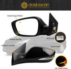 Left Driver Side Mirror Compatible With 2011-2013 Hyundai Elantra Rear view Mirror Black With Manual Folding/Heated/Power Adjustment/Turn Signal Replace# HY1320178, 87610-3Y000 (6Pin)