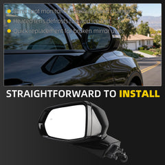 Rear View Mirror Assembly Compatible with Chevy Chevrolet Blazer 2019-2025 Manual Folding Heated Power Glass Blind Spot Turn Signal Light Replace 84698493 Left Driver Side Black(14Pins)