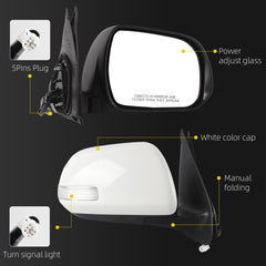 Passenger Side Mirror Compatible with 2012-2015 Toyota Tacoma 5pin White Right Mirror with Turn Signal Light/ Power Adjustable Glass/ Manual Folding Replace TO1321283/ 8791004190