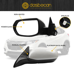 Left Driver Side Mirror Compatible with 2017-2022 Honda HRV LX with Power Glass, Manual Folding, Platinum White Pearl, Non-Heated Replace# HO1320308 76258T7WA71(3Pins)