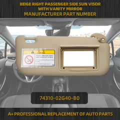 Beige Right Passenger Side Sun Visor with Vanity Mirror Compatible with Toyota Corolla 2014 2015 2016 2017 2018 2019 Replaces# 74310-02G40-B0