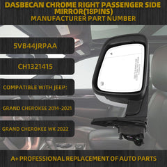 Right Passenger Side Mirror Compatible with Jeep Grand Cherokee 2014-2021 WK 2022 Power Folding/Heated/Turn Signal/Memory/Blind Spot/Puddle Light Chrome Replaces# 5VB44JRPAA(18Pins)