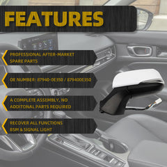 Left Driver Side Mirror DIY Paintable Compatible with 2020-2024 Toyota Highlander With Power Heated Glass/Turn Signal/Manual Folding/Blind Spot Detection Replace# 87940-0E350 (7Pins)
