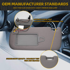 Left Driver & Right Passenger Side Sun Visor Sun Shade with Light | Makeup Mirror | Compatible with Hyundai Elantra 2007 2008 2009 2010 Replace# 852012H0208M(Gray)