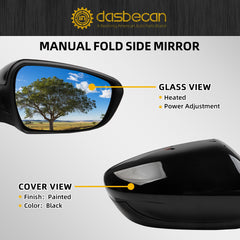 Right passenger Side Door Mirror Compatible with Kia Forte 2017 2018 Heated Manual Folding Power Adjustment Glass Replace# 87620B0000 KI1321213 5Pins-Black Paint