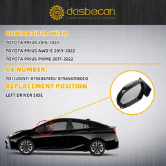 Left Driver Side Mirror Compatible with 2016-2022 Toyota Prius with Power Heated Glass, Manual Folding, Blind Spot Light, Black Paint Replace# TO1320357 (6Pins)