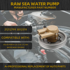 21212799 Sea Water Pump Compatible with Volvo Penta 4.3 5.7 V8 V6 GXI GL Replace 3812519 Crankshaft Mounted Sea Pump