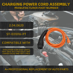 ST-031016-PT Charging Power Cord Compatible with Evolution ICON Golf Carts,120V Standard Plug, Wall Plug for 48V cart, Changer Cord Assembly Length 10ft Replace# 2.04.0620 ST-031016-PT