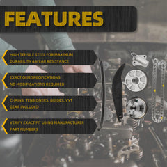 Timing Chain Kit with CVVT Camshaft Gear Sprockets Compatible with 2017-2021 Hyundai Elantra Kona Veloster 2017-2022 Kia Forte Forte5 2.0L Replace 24350-2E700 24321-2E010