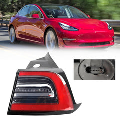 3Pin Passenger Side Rear Tail Light Compatible With 2017-2023 Tesla Model 3 Outer Right Side Brake LED Tail Lamp Replaces# 1077398-00-G 1077398 (Red Signal)