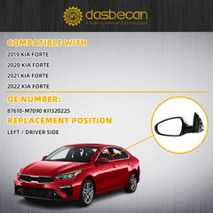 Left Driver Side Mirror DIY Paintable Compatible With 2019-2024 KIA Forte View Mirror With Power Glass/Heated/Turn Signal/Blind Spot/Manual Folding 87610M7090 KI1320225 (8Pins)
