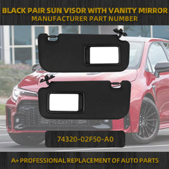 Black Pair Sun Visor with Vanity Mirror Compatible with Toyota Corolla 2019 2020 2021 2022 2023 2024 Replaces# 74320-02F50-A0