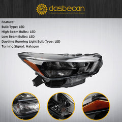 Led Headlight Headlamp Right Passenger Side Compatible With Nissan Versa 2020 2021 2022 SR DOT/SAE Bulbs & DRL Replce OE NI2502274 26060-5EE2A