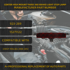 Center High Mount Third 3rd Brake Light Stop Lamp Compatible with Chevy Malibu 2008-2012 Replace# 923-289 15271122