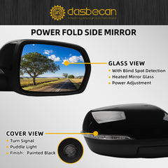 Right Passenger Side Mirror Compatible with Ford Edge 2015-2018 Power Heated with Turn Signal Puddle Light Blind Spot Monitor Black 9Pins