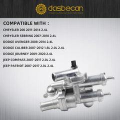 Upgraded Aluminium Engine Coolant Thermostat Housing Compatible with Chrysler 200 Sebring Dodge Avenger Caliber Journey Jeep Compass Patriot 2.4L 2007-2020 Replace# 68003582AB 902-319