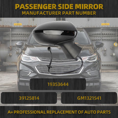 Right Passenger Side Mirror Compatible with Chevrolet Chevy Cruze 2016-2019 Power Glass Non-Heated Rearview Door Mirror Assembly Replaces GM1321541 Black 3Pins