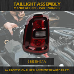 Halogen Left Taillight Compatible with 2025 Dodge Ram 1500 Smoked Black Bezel Tail Light Rear Lamp Driver Side Bulb Included Replace#68531047AA