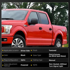 Left Driver Side Non-Heated Mirror Compatible with Ford F150 2015-2020 With Blind Spot glass Replace# FL3Z17683AK Without Turn Signal Light 3Pins Black