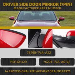 Right Passenger Side Door Mirror Compatible with Honda Accord Sport Hybrid EX 2018-2022 Power | Heated | Blind Spot Detection | 76208-TVA-A22, HO1321329, Side View Mirror (7Pins-Red)
