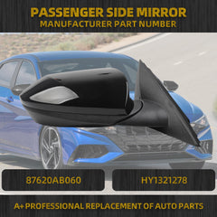 Right Passenger Side Door Mirror Compatible with 2021-2024 Hyundai Elantra with Power Glass Blind Spot Detection(BSD) Manual Folding Black Painted Replace# 87620AB060, HY1321278 5Pins