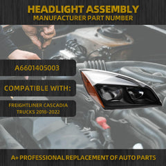 Full LED Headlight Compatible With Freightliner Cascadia Trucks 2018-2022 Headlamp assembly w/Bulbs Black Housing Right Passenger Side Replaces#A6601405003