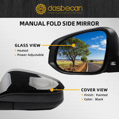 Left Driver Side Mirror Black Compatible with 2014-2023 Toyota 4Runner Heated Manual Fold Power Adjustment Door Mirror Rear View Assembly 5PINS # 8794035B60-PFM, TO1320313