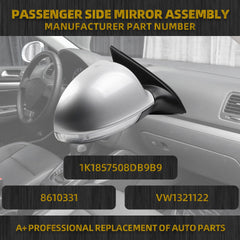 Passenger Side Mirror Compatible with 2005-2010 Volkswagen Jetta Right Door Mirror w/Turn Signal Light Manual Folding Power Heated Adjustment Glass Silver Gray Cover Replace# 8610331 (7pin)