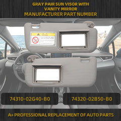 Gray Pair Sun Visor Sun Shade with Vanity Mirror Compatible with Toyota Corolla 2014 2015 2016 2017 2018 Replace# 74320-02B50-B0 74310-02G40-B0